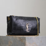 Saint Laurent Reversible Kate Medium In Crocodile-Embossed Leather Black